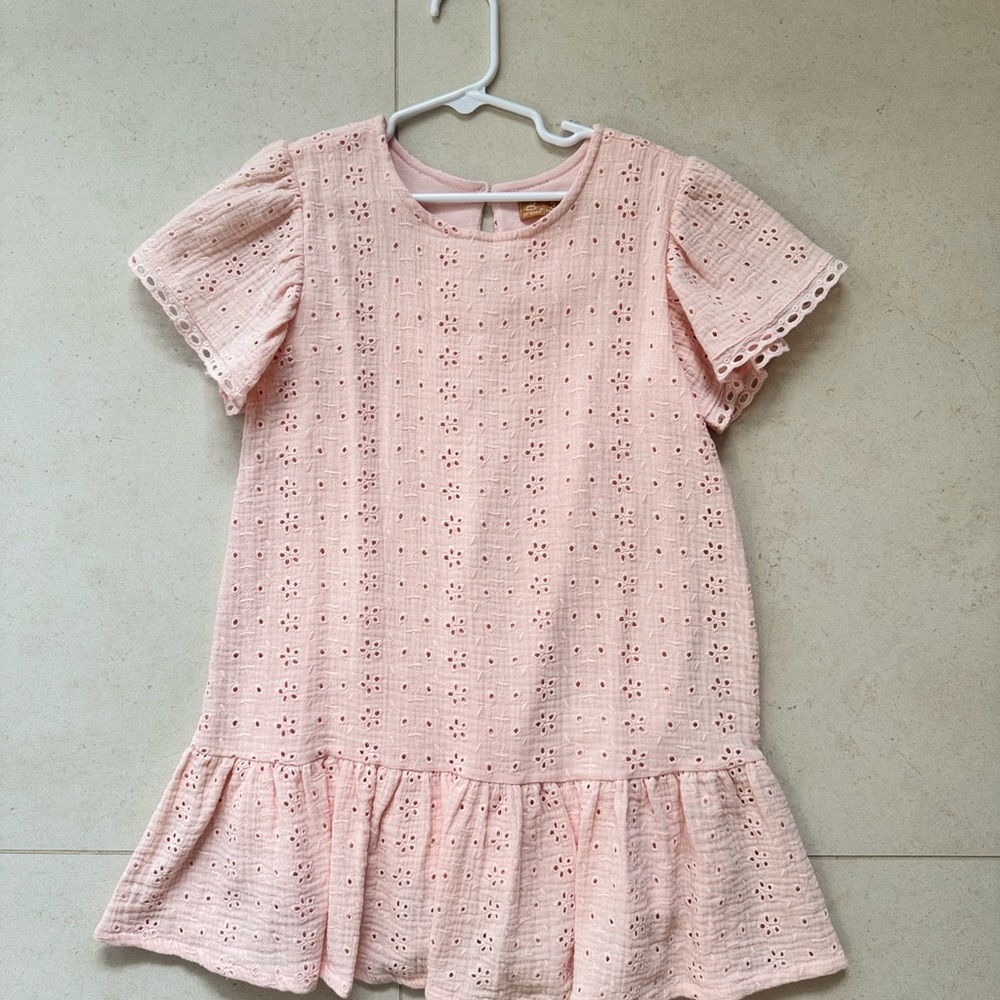 Girls' Light Pink Eyelet Casual Dress